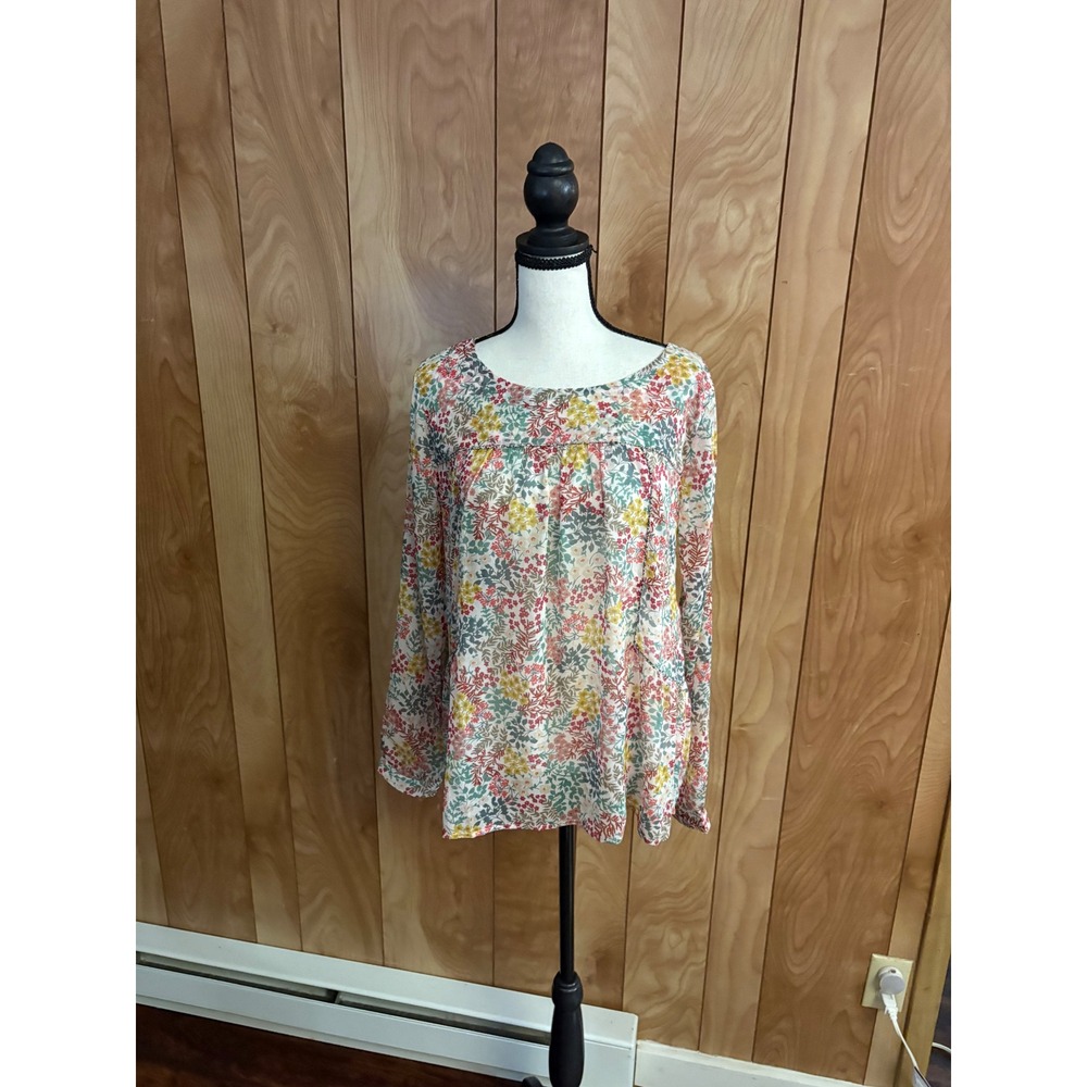 Ann Taylor LOFT Floral Long Sleeve Blouse Small Multi Color Botanical Print Top